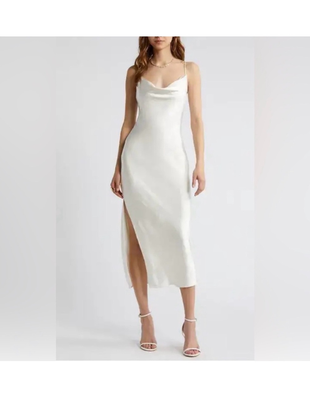 Open Edit Satin Cowl Neck Slip Dress in White: New with Tags